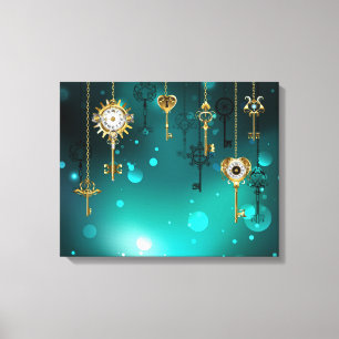 Antiek Skeleton Keys op groene achtergrond Canvas Afdruk
