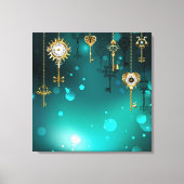 Antiek Skeleton Keys op groene achtergrond Canvas Afdruk (Voorkant)