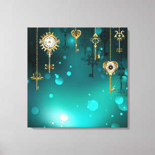 Antiek Skeleton Keys op groene achtergrond Canvas Afdruk