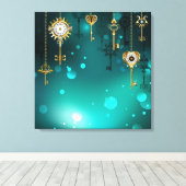 Antiek Skeleton Keys op groene achtergrond Canvas Afdruk (Insitu (Houten vloer))