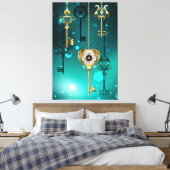 Antiek Skeleton Keys op groene achtergrond Canvas Afdruk (Insitu (Slaapkamer))