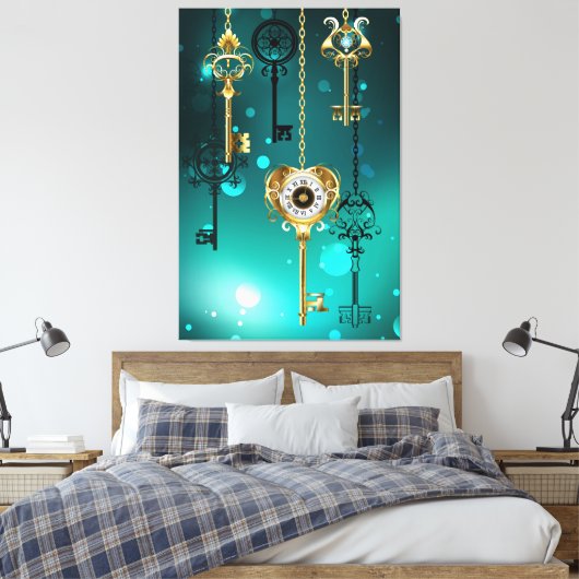 Antiek Skeleton Keys op groene achtergrond Canvas Afdruk (Insitu (Slaapkamer))