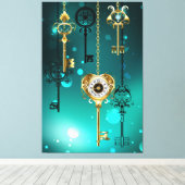 Antiek Skeleton Keys op groene achtergrond Canvas Afdruk (Insitu (Houten vloer))
