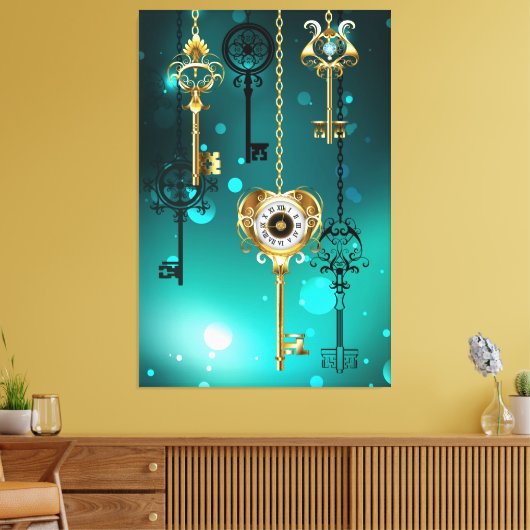 Antiek Skeleton Keys op groene achtergrond Canvas Afdruk (Insitu (Woonkamer))