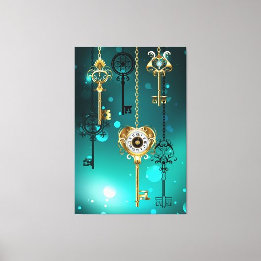 Antiek Skeleton Keys op groene achtergrond Canvas Afdruk (Voorkant)