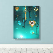 Antiek Skeleton Keys op groene achtergrond Canvas Afdruk (Insitu (Houten vloer))