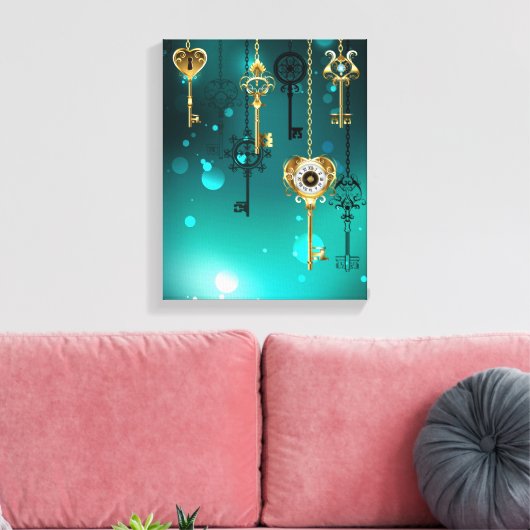 Antiek Skeleton Keys op groene achtergrond Canvas Afdruk (Insitu (Woonkamer))