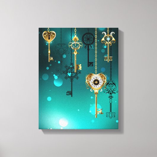 Antiek Skeleton Keys op groene achtergrond Canvas Afdruk (Voorkant)