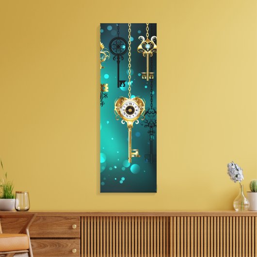 Antiek Skeleton Keys op groene achtergrond Canvas Afdruk (Insitu (Woonkamer))