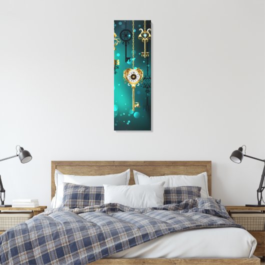 Antiek Skeleton Keys op groene achtergrond Canvas Afdruk (Insitu (Slaapkamer))