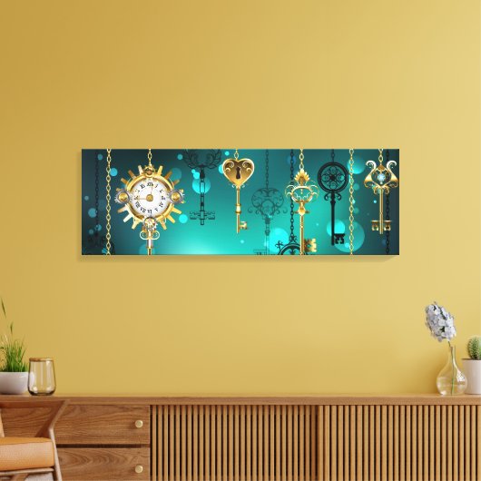 Antiek Skeleton Keys op groene achtergrond Canvas Afdruk (Insitu (Woonkamer))