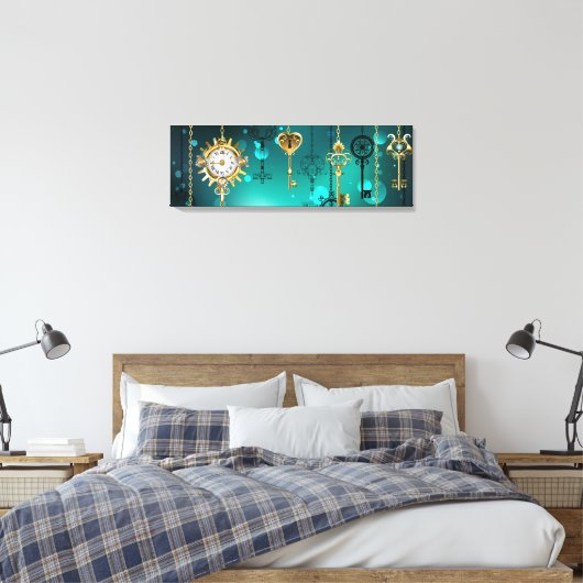 Antiek Skeleton Keys op groene achtergrond Canvas Afdruk (Insitu (Slaapkamer))