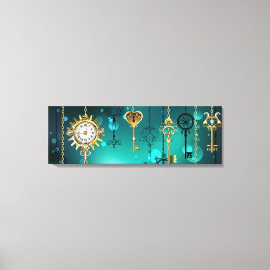 Antiek Skeleton Keys op groene achtergrond Canvas Afdruk (Voorkant)