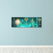 Antiek Skeleton Keys op groene achtergrond Canvas Afdruk (Insitu (Houten vloer))