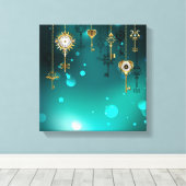 Antiek Skeleton Keys op groene achtergrond Canvas Afdruk (Insitu (Houten vloer))