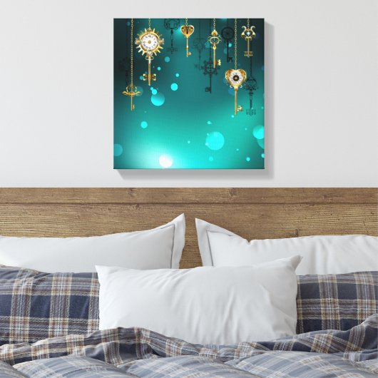 Antiek Skeleton Keys op groene achtergrond Canvas Afdruk (Insitu (Slaapkamer))