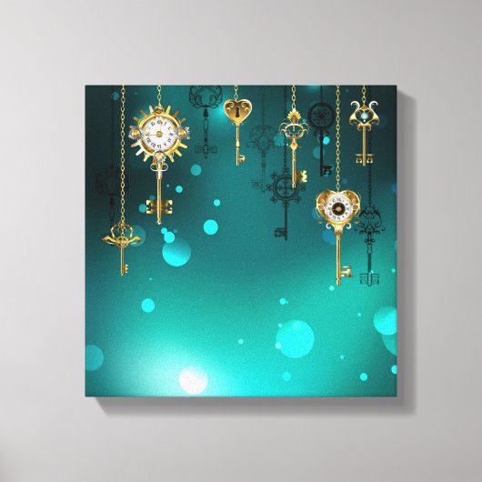 Antiek Skeleton Keys op groene achtergrond Canvas Afdruk (Voorkant)