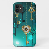 Antiek Skeleton Keys op groene achtergrond Case-Mate iPhone Case (Achterkant)