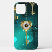 Antiek Skeleton Keys op groene achtergrond Case-Mate iPhone Case (Achterkant)