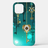 Antiek Skeleton Keys op groene achtergrond Case-Mate iPhone Case (Achterkant)