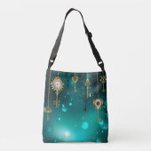 Antiek Skeleton Keys op groene achtergrond Crossbody Tas (Achterkant)