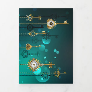 Antiek Skeleton Keys op groene achtergrond Drieluik Wenskaart