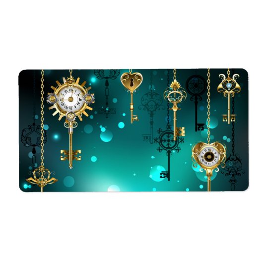 Antiek Skeleton Keys op groene achtergrond Etiket (Voorkant)