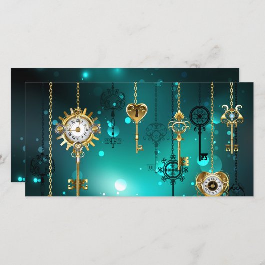 Antiek Skeleton Keys op groene achtergrond Feestdagenkaart (Voorkant / Achterkant)