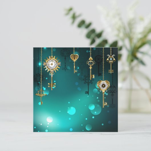 Antiek Skeleton Keys op groene achtergrond Feestdagenkaart (Staand voorkant)