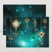 Antiek Skeleton Keys op groene achtergrond Feestdagenkaart (Voorkant / Achterkant)