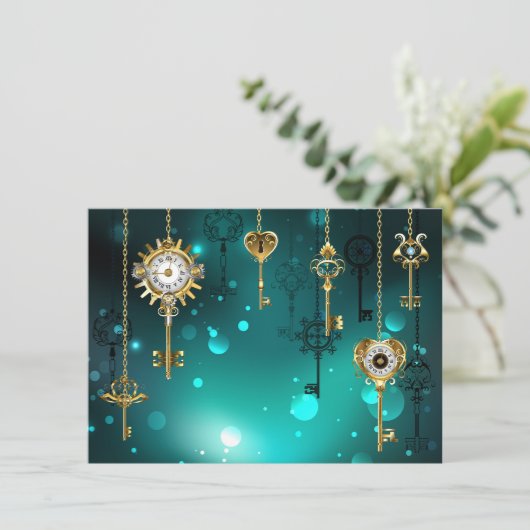 Antiek Skeleton Keys op groene achtergrond Feestdagenkaart (Staand voorkant)