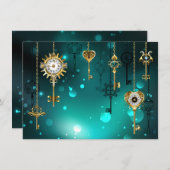 Antiek Skeleton Keys op groene achtergrond Feestdagenkaart (Voorkant / Achterkant)