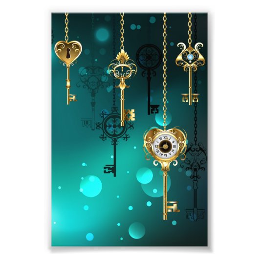 Antiek Skeleton Keys op groene achtergrond Foto Afdruk (Voorkant)