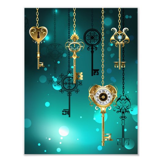 Antiek Skeleton Keys op groene achtergrond Foto Afdruk (Voorkant)