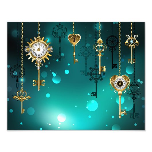 Antiek Skeleton Keys op groene achtergrond Foto Afdruk (Voorkant)