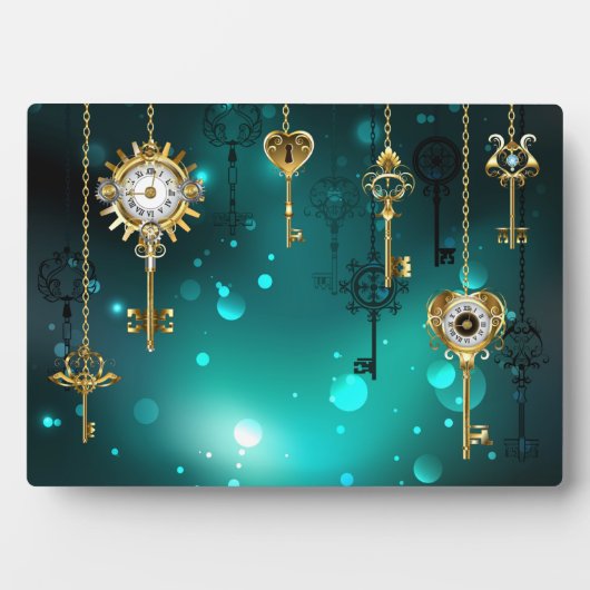 Antiek Skeleton Keys op groene achtergrond Fotoplaat (voorkant)