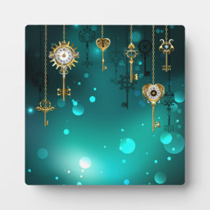 Antiek Skeleton Keys op groene achtergrond Fotoplaat