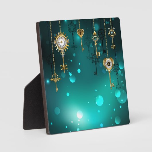 Antiek Skeleton Keys op groene achtergrond Fotoplaat (Voorkant)