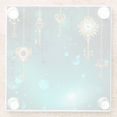 Antiek Skeleton Keys op groene achtergrond Glazen Onderzetter (Achterkant)