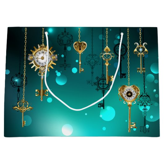 Antiek Skeleton Keys op groene achtergrond Groot Cadeauzakje (Voorkant)