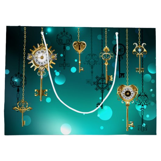 Antiek Skeleton Keys op groene achtergrond Groot Cadeauzakje (Achterkant)