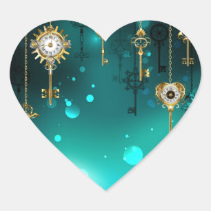 Antiek Skeleton Keys op groene achtergrond Hart Sticker