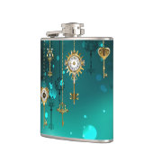 Antiek Skeleton Keys op groene achtergrond Heupfles (Links)