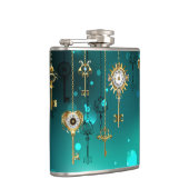 Antiek Skeleton Keys op groene achtergrond Heupfles (Rechts)