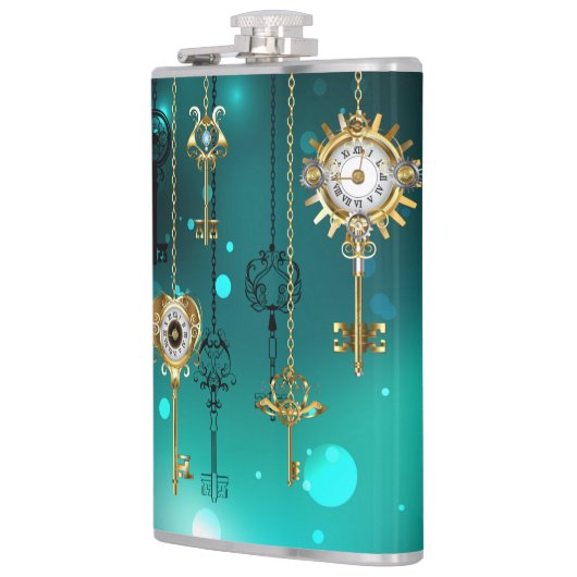 Antiek Skeleton Keys op groene achtergrond Heupfles (Links)