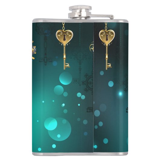 Antiek Skeleton Keys op groene achtergrond Heupfles (Achterkant)