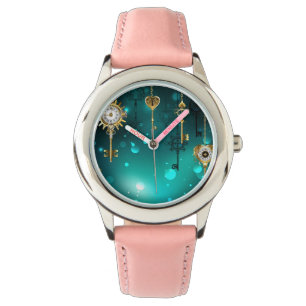 Antiek Skeleton Keys op groene achtergrond Horloge