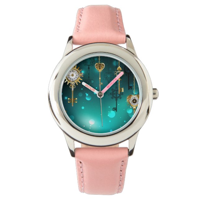 Antiek Skeleton Keys op groene achtergrond Horloge (Voorkant)