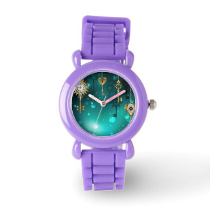 Antiek Skeleton Keys op groene achtergrond Horloge