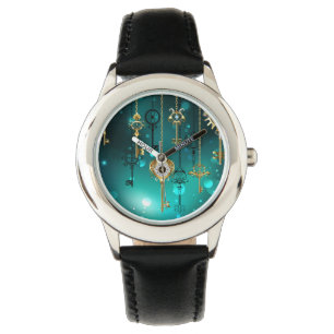 Antiek Skeleton Keys op groene achtergrond Horloge